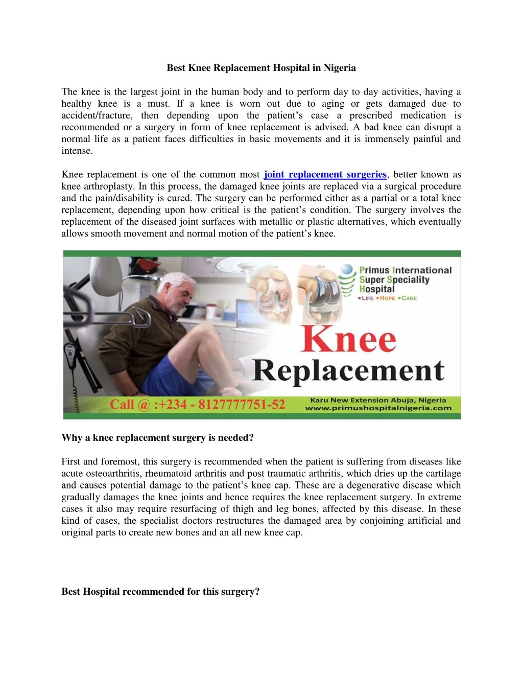 best knee replacement hospital in nigeria