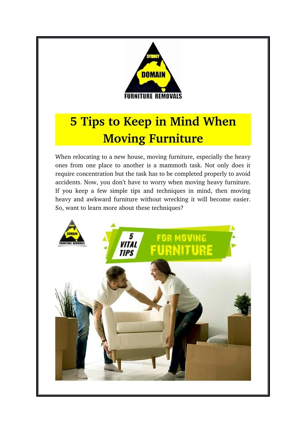 5 tips to keep in mind when moving furniture