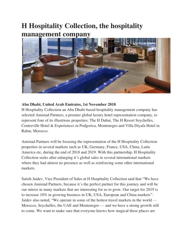 H Hospitality Collection, the hospitality management company