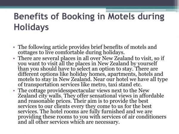 Benefits of Booking in Motels during Holidays