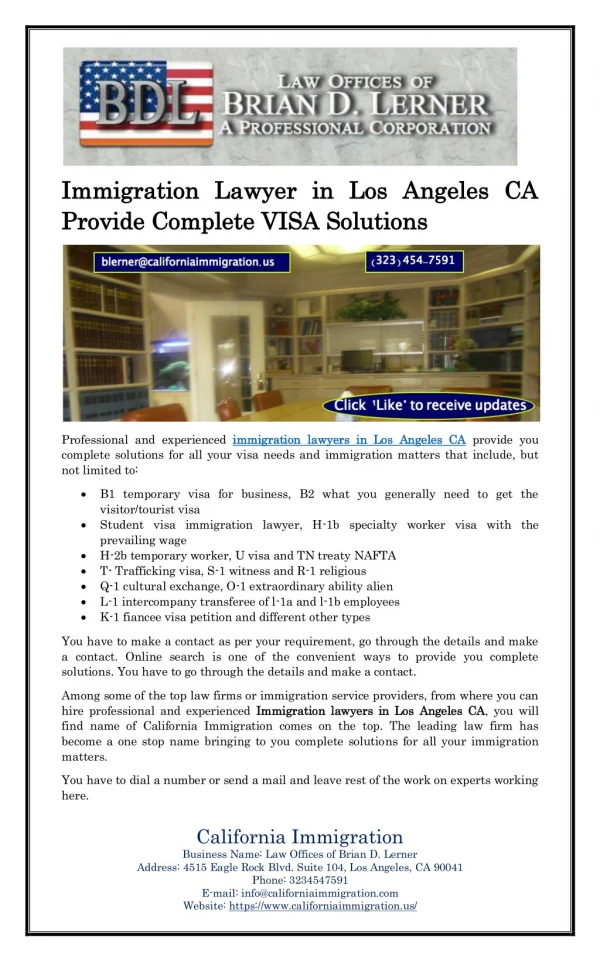Immigration Lawyer in Los Angeles CA Provide Complete VISA Solutions