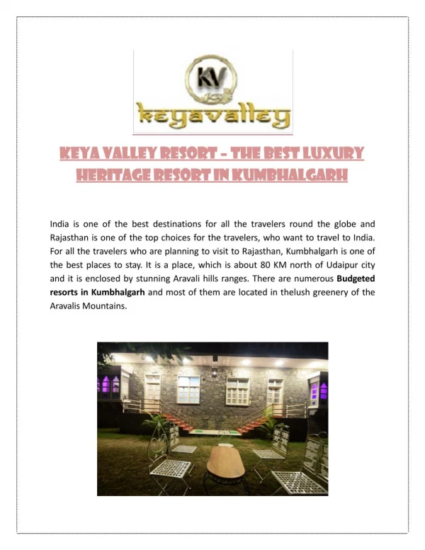 Keya Valley Resort – The Best luxury Heritage Resort in Kumbhalgarh