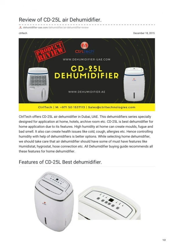 CD-25L best dehumidifier Review.
