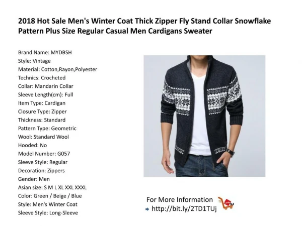 2018 Hot Sale Men's Winter Coat Thick Zipper Fly Stand Collar Snowflake Pattern Plus Size Regular Casual Men Cardigans S