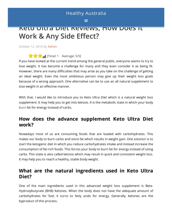 Keto Ultra Diet- Read Side Effect and Scam