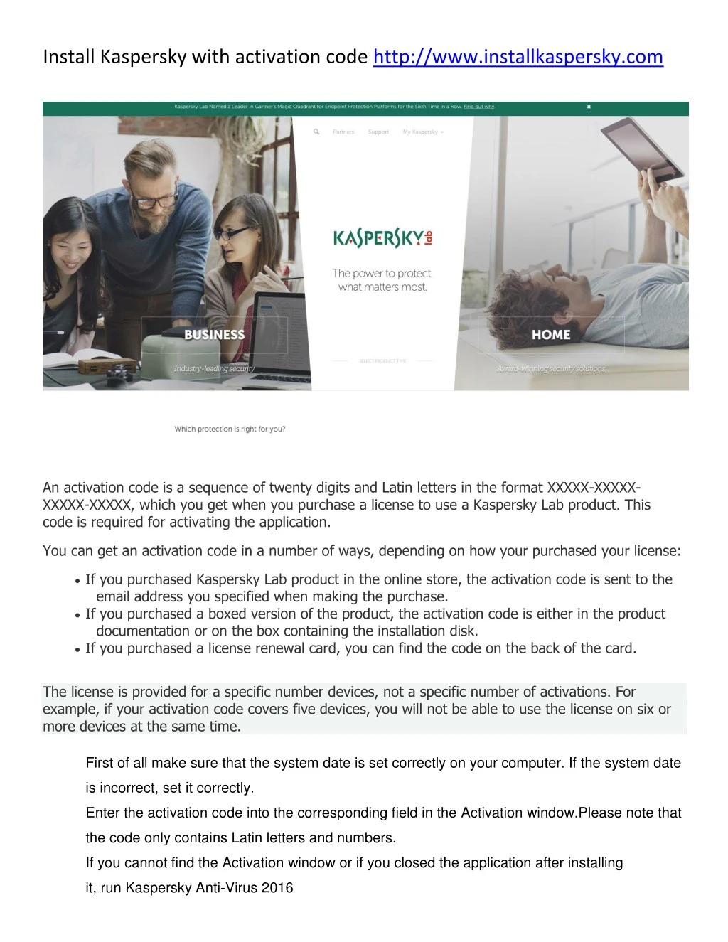 install kaspersky with activation code http