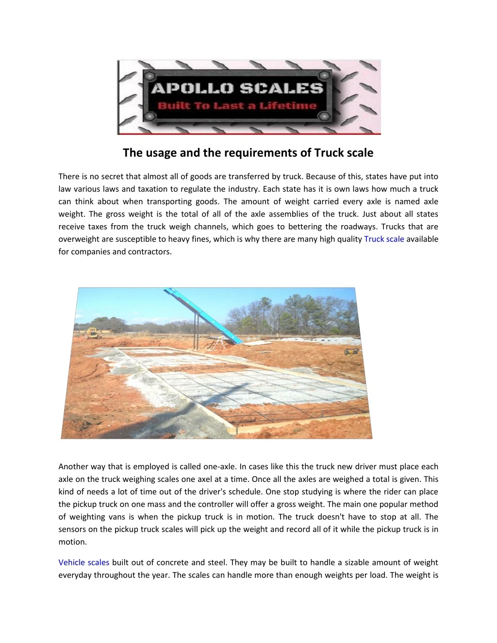 the usage and the requirements of truck scale