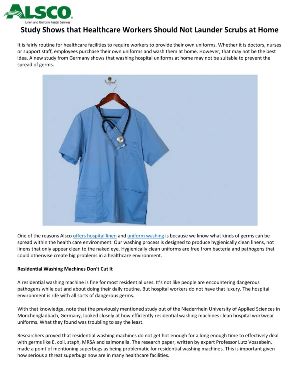 Study Shows that Healthcare Workers Should Not Launder Scrubs at Home