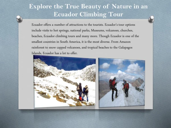 Explore the True Beauty of Nature in an Ecuador Climbing Tour