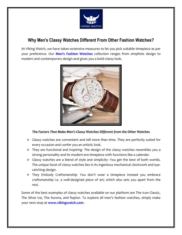Why Men's Classy Watches Different From Other Fashion Watches?