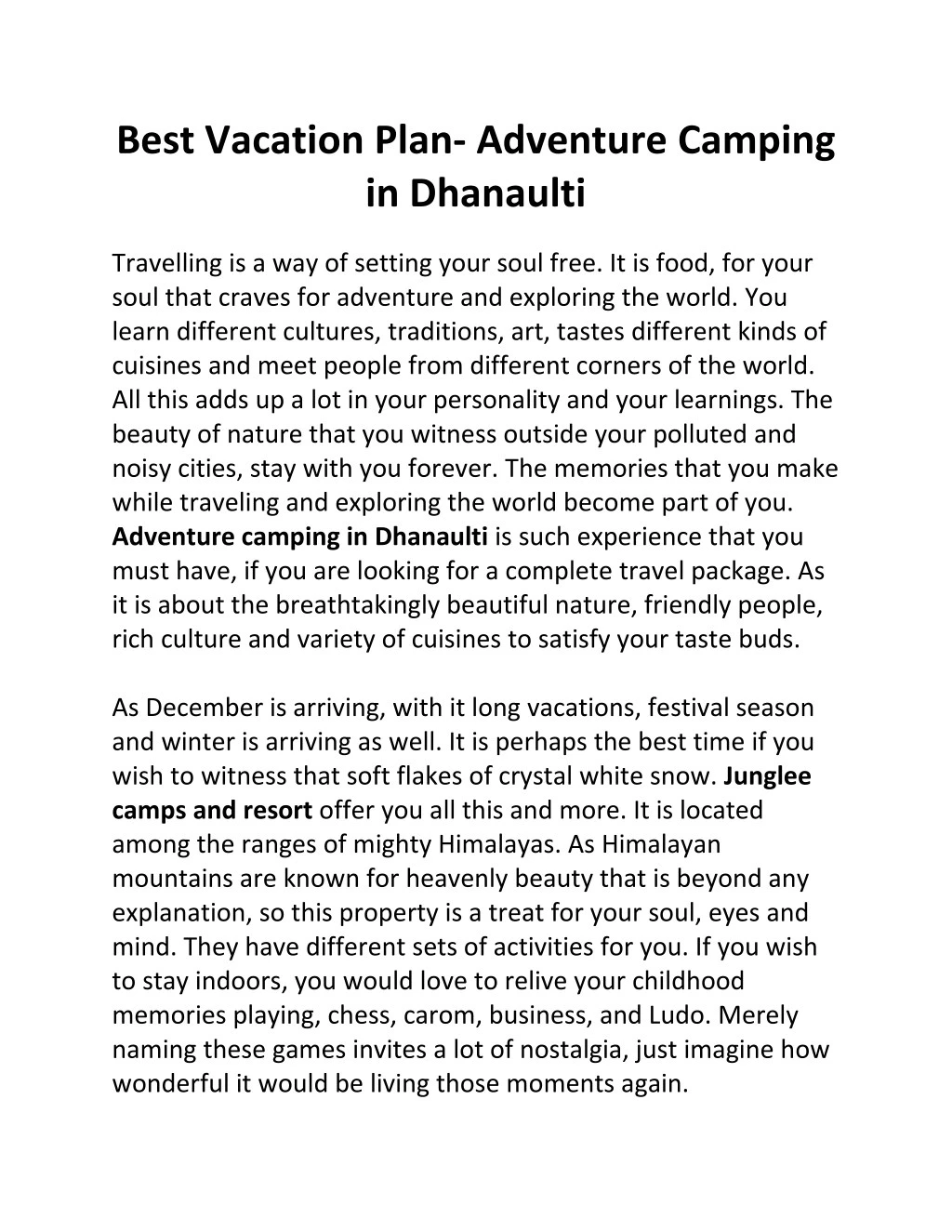 best vacation plan adventure camping in dhanaulti