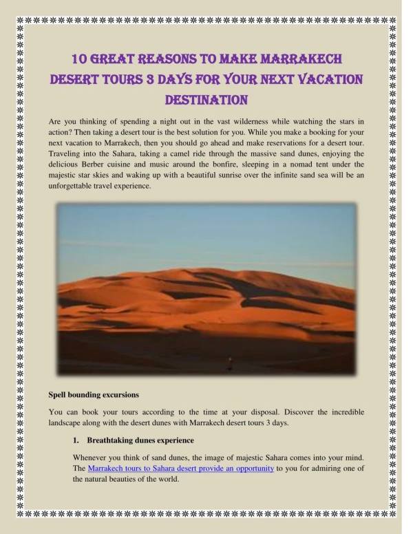10 Great Reasons to Make Marrakech Desert Tours 3 Days for Your Next Vacation Destination
