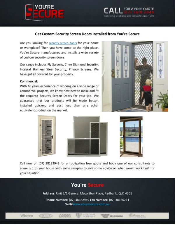 Get Custom Security Screen Doors Installed from You're Secure