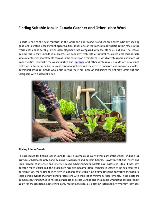 Finding Suitable Jobs in Canada Gardner and Other Labor Work