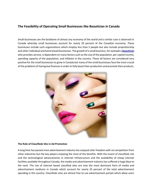 The Feasibility of Operating Small Businesses like Beautician in Canada