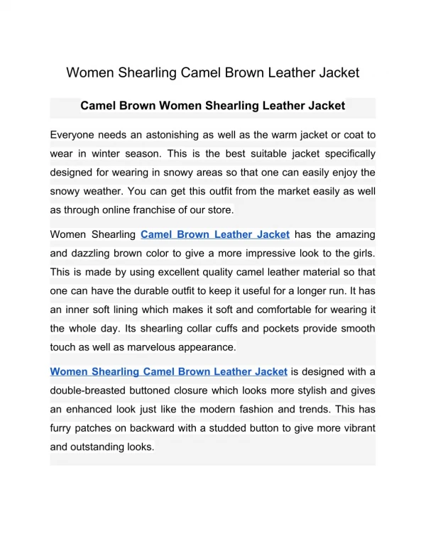 Women Shearling Camel Brown Leather Jacket
