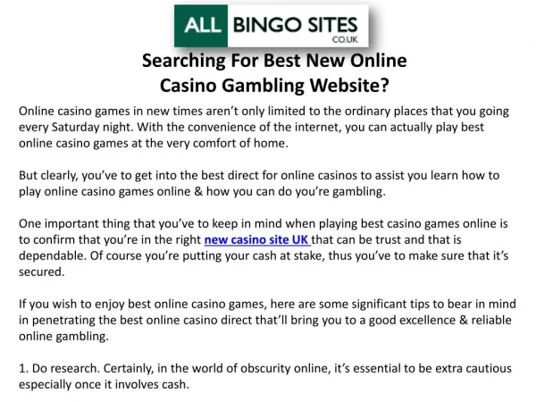 Searching For Best New Online Casino Gambling Website?