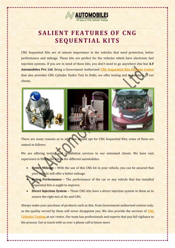 Salient Features Of CNG Sequential Kits