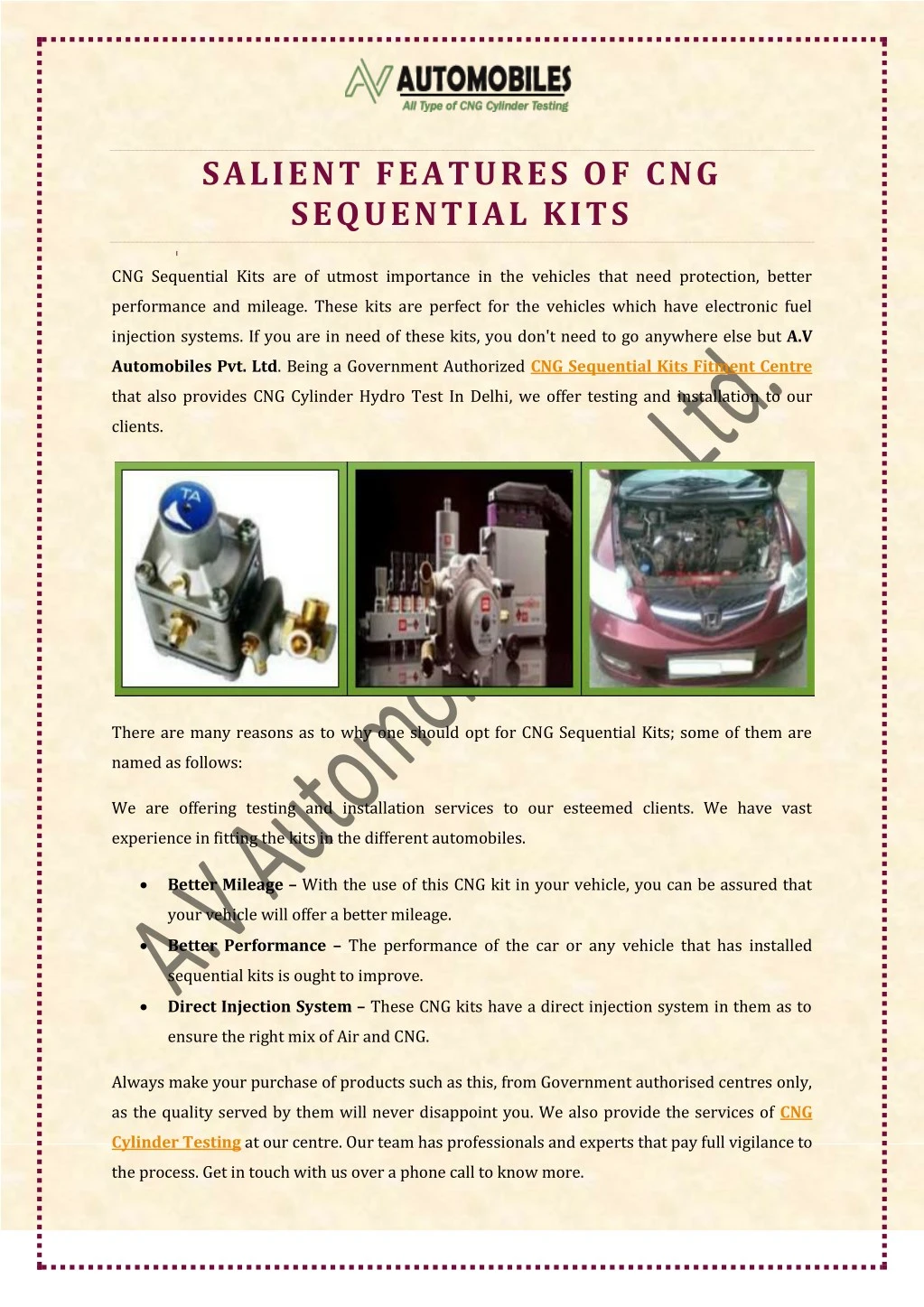 salient features of cng sequential kits