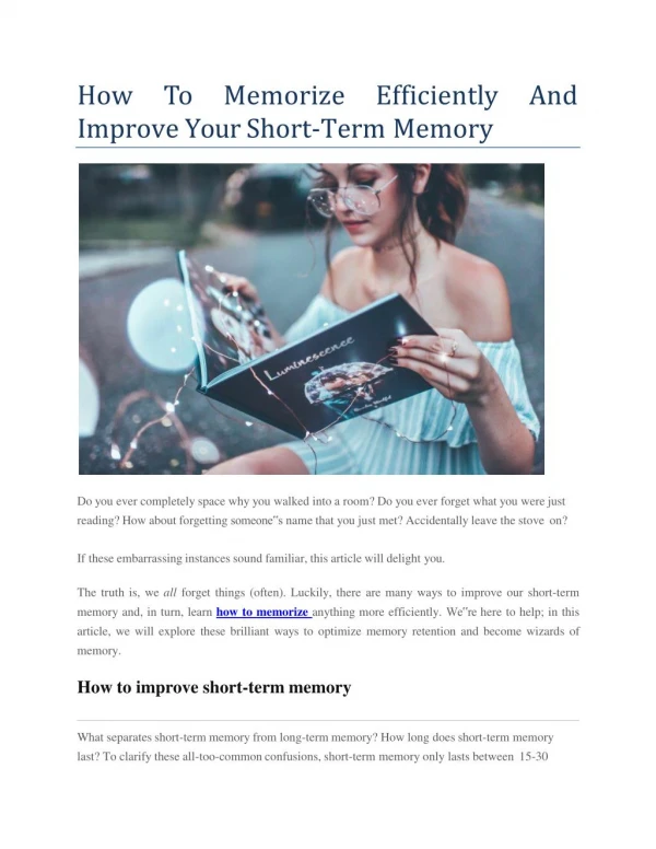 How To Memorize Efficiently And Improve Your Short-Term Memory