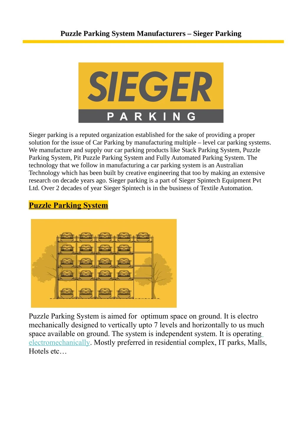 puzzle parking system manufacturers sieger parking