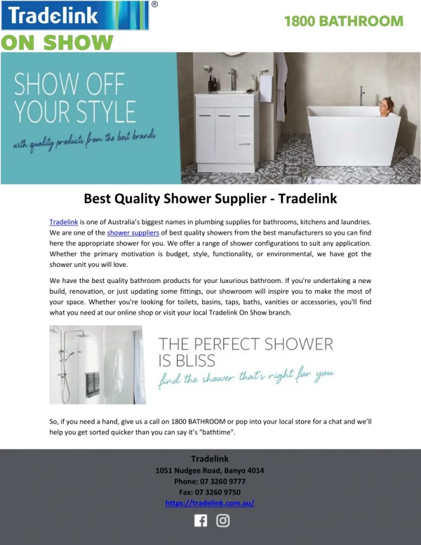 Best Quality Shower Supplier – Tradelink
