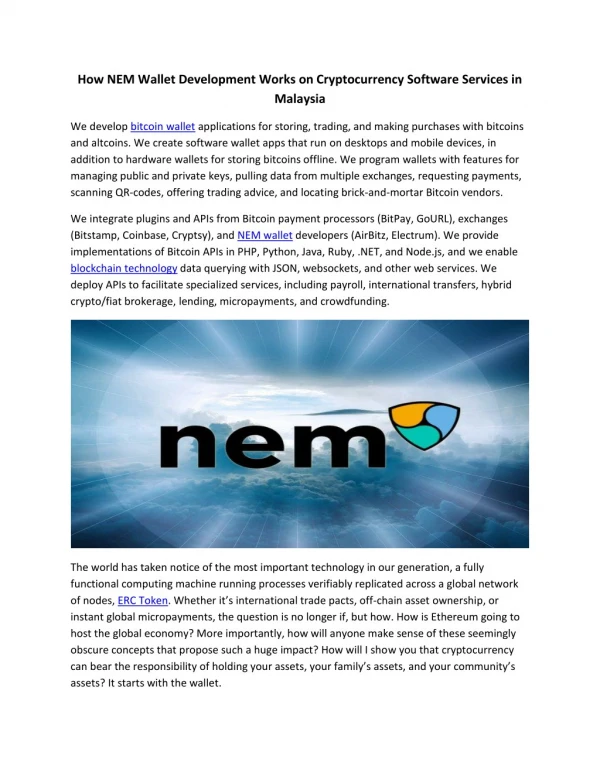 How NEM Wallet Development Works on Cryptocurrency Software Services in Malaysia