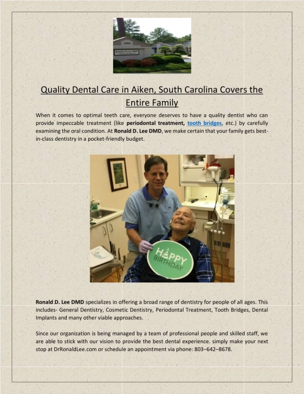 Quality Dental Care in Aiken, South Carolina Covers the Entire Family