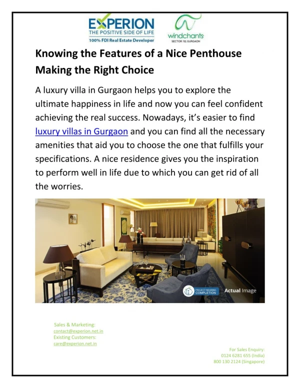 Knowing the Features of a Nice Penthouse Making the Right Choice