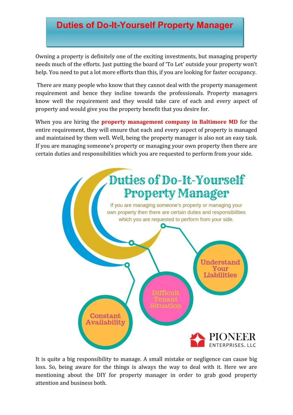 duties of do it yourself property manager