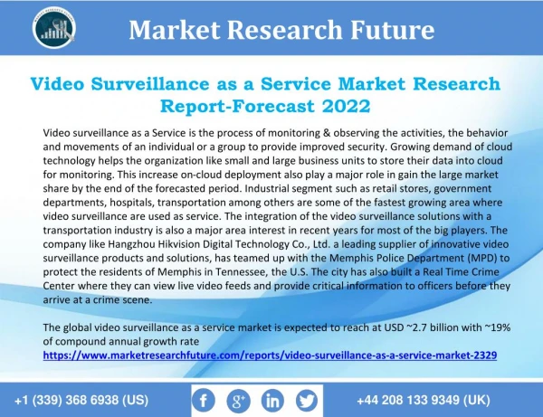Video Surveillance as a Service Market Growth, Future Prospects and Competitive Analysis 2017