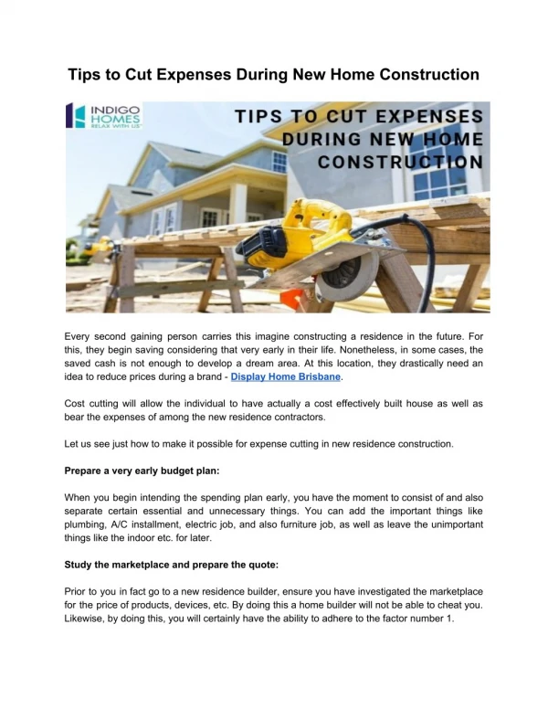 Tips to Cut Expenses During New Home Construction