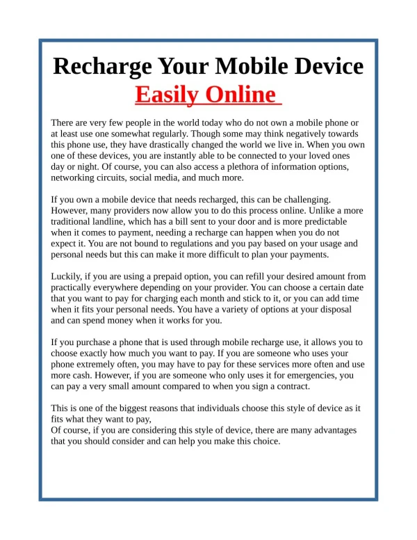 Recharge Your Mobile Device Easily Online