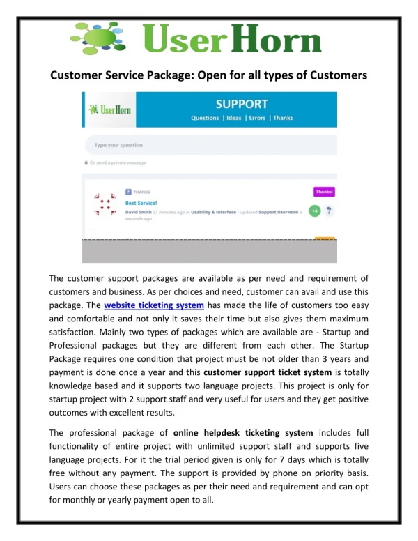 Customer Service Package: Open for all types of Customers
