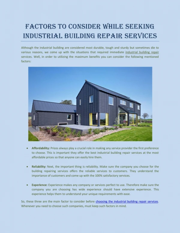 Factors to Consider While Seeking Industrial Building Repair Services