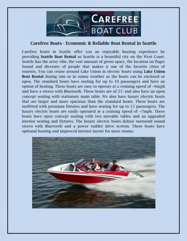 Carefree Boats - Economic & Reliable Boat Rental in Seattle