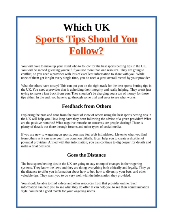 Which UK Sports Tips should you Follow?