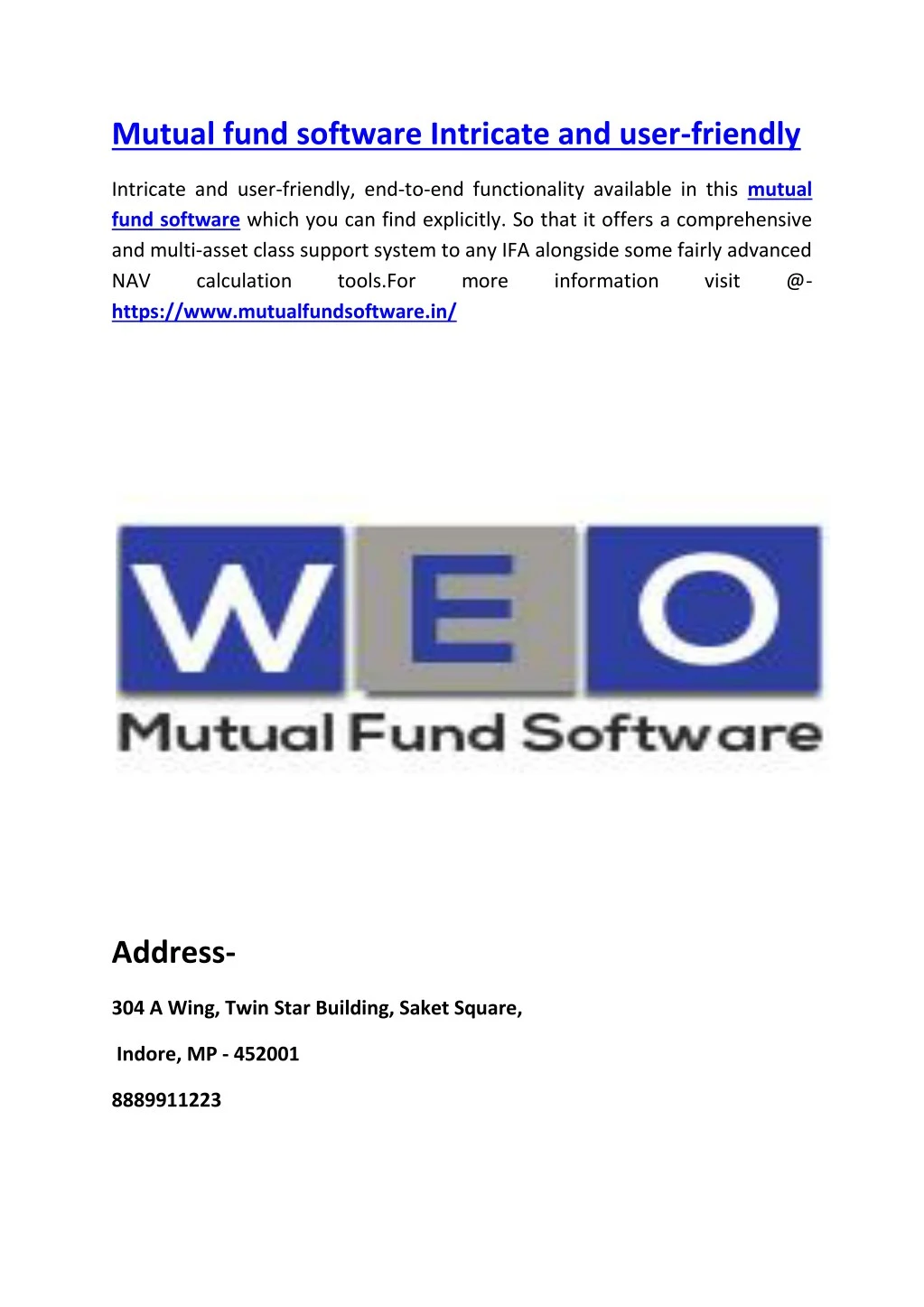 mutual fund software intricate and user friendly