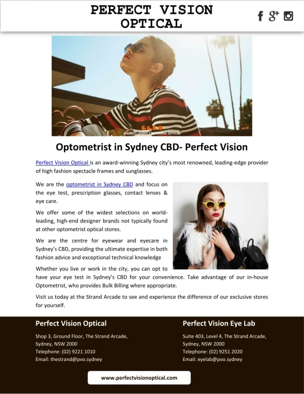 Optometrist in Sydney CBD- Perfect Vision