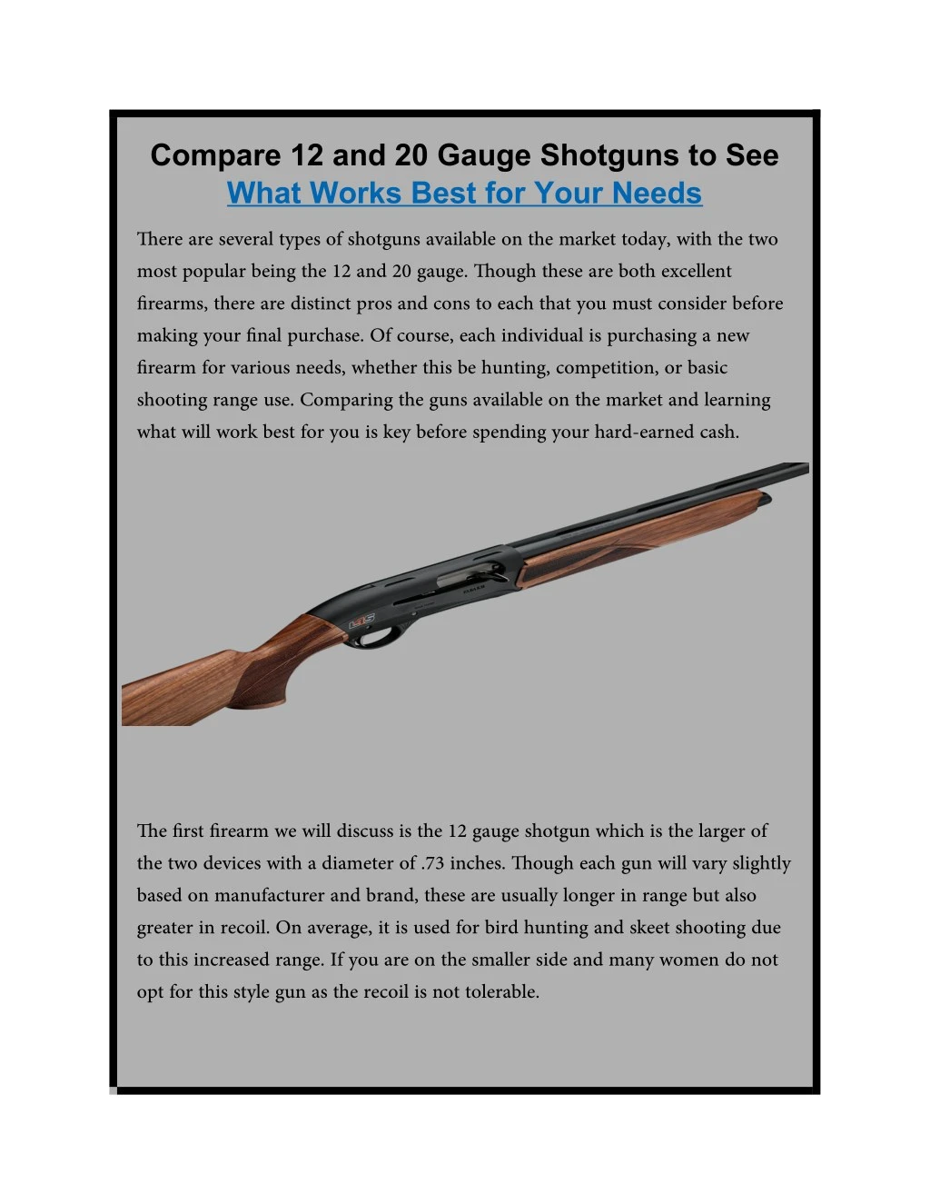 compare 12 and 20 gauge shotguns to see what