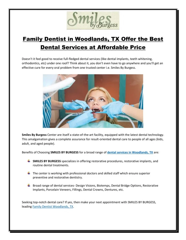 Get Best Affordable Family Dental Services in Woodlands, TX