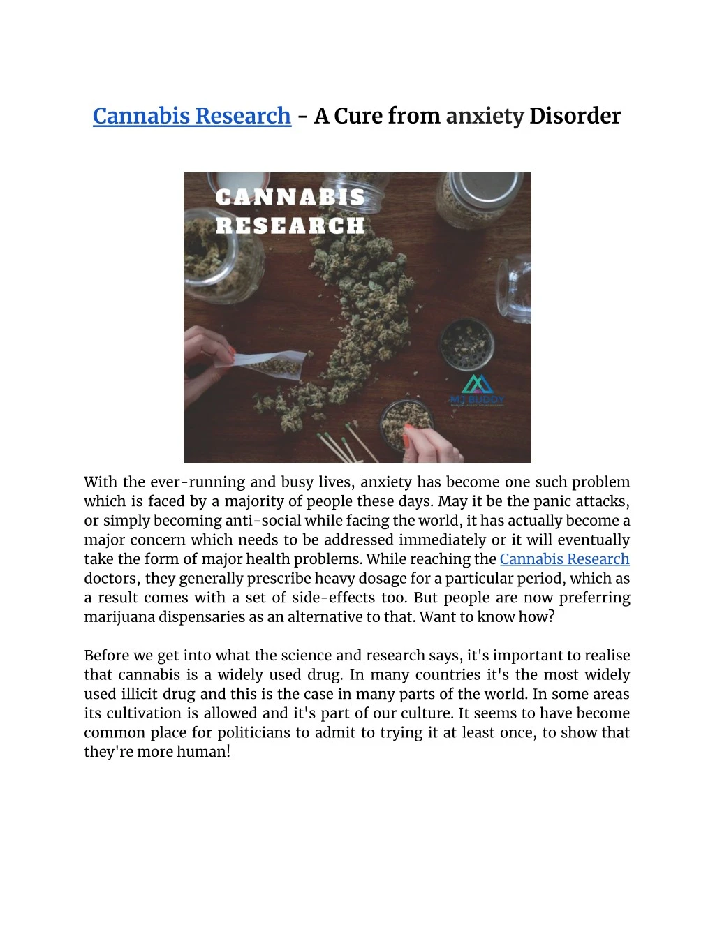cannabis research a cure from anxiety disorder