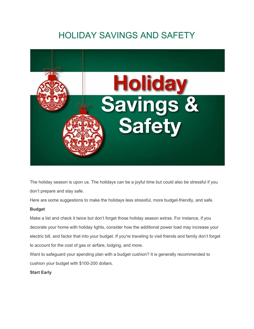 holiday savings and safety