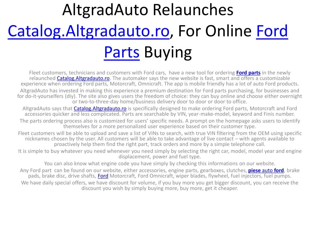 altgradauto relaunches catalog altgradauto ro for online ford parts buying