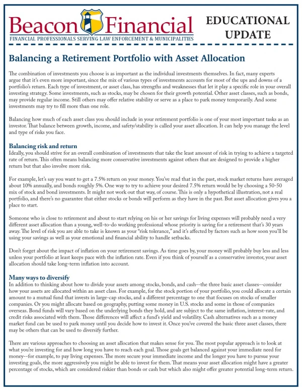 Balancing a Retirement Portfolio with Asset Allocation
