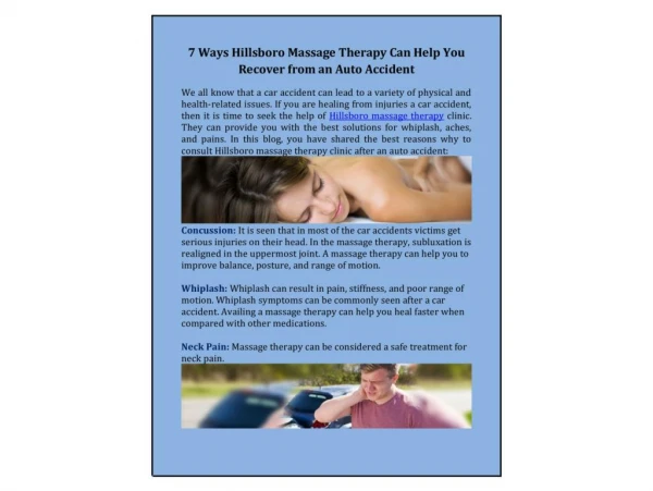 7 Ways Hillsboro Massage Therapy Can Help You Recover from an Auto Accident