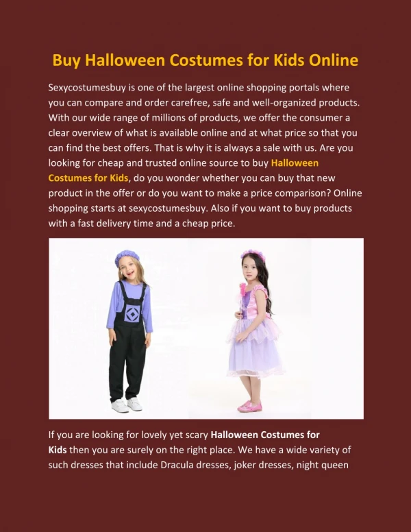 Buy Halloween Costumes for Kids Online
