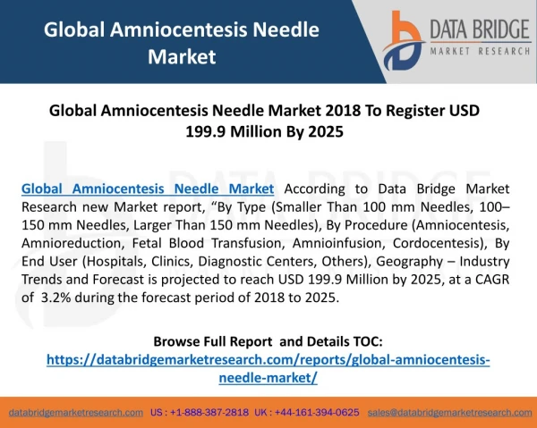 Global Amniocentesis Needle Market 2018 To Register USD 199.9 Million By 2025