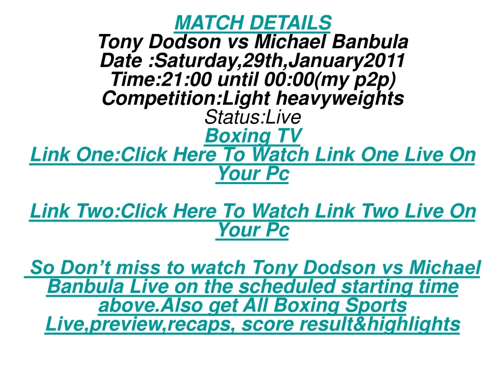 match details tony dodson vs michael banbula date