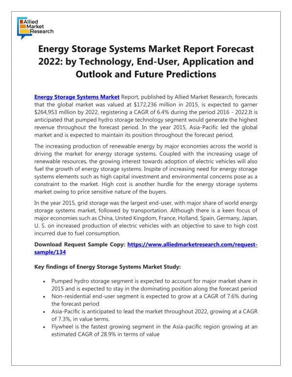 Energy Storage Systems Market Overview Forecast 2022